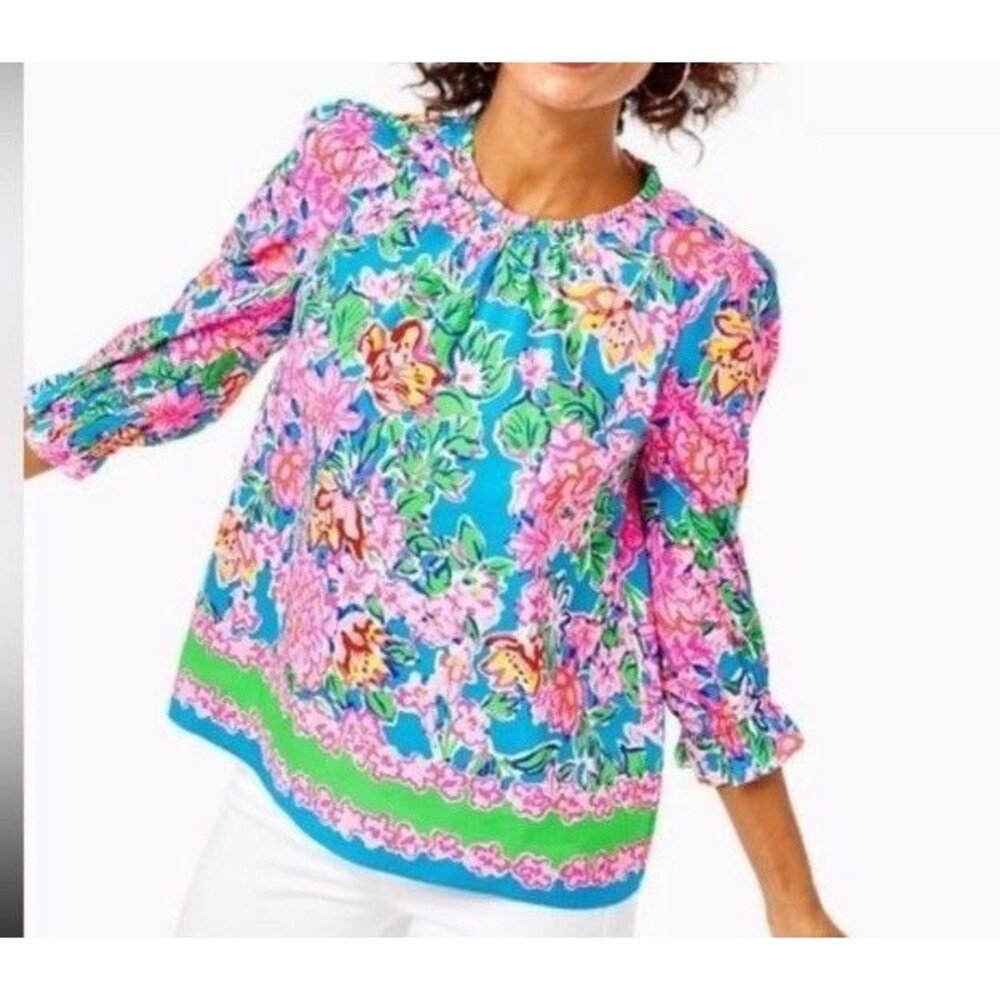Lilly Pulitzer Trista Top  Blouse Tunic Rose to the Occasion Pink  Cotton Sz A